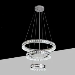 LAMPADARIO LED A SOSPENSIONE SOFFITTO 46W CCT 3 ANELLI DECORATI CRISTALLI ACRILICO B50-3C