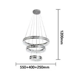 LAMPADARIO LED A SOSPENSIONE SOFFITTO 46W CCT 3 ANELLI DECORATI CRISTALLI ACRILICO B50-3C