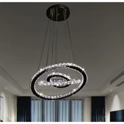 LAMPADARIO LED A SOSPENSIONE SOFFITTO 46W CCT 3 ANELLI DECORATI CRISTALLI ACRILICO B50-3C