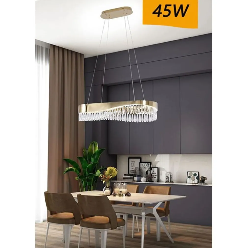 LAMPADARIO LED A SOSPENSIONE ORO 45W CON CRISTALLI CONTEMPORANEO LUCE FREDDA B77