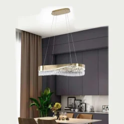 LAMPADARIO LED A SOSPENSIONE ORO 45W CON CRISTALLI CONTEMPORANEO LUCE FREDDA B77