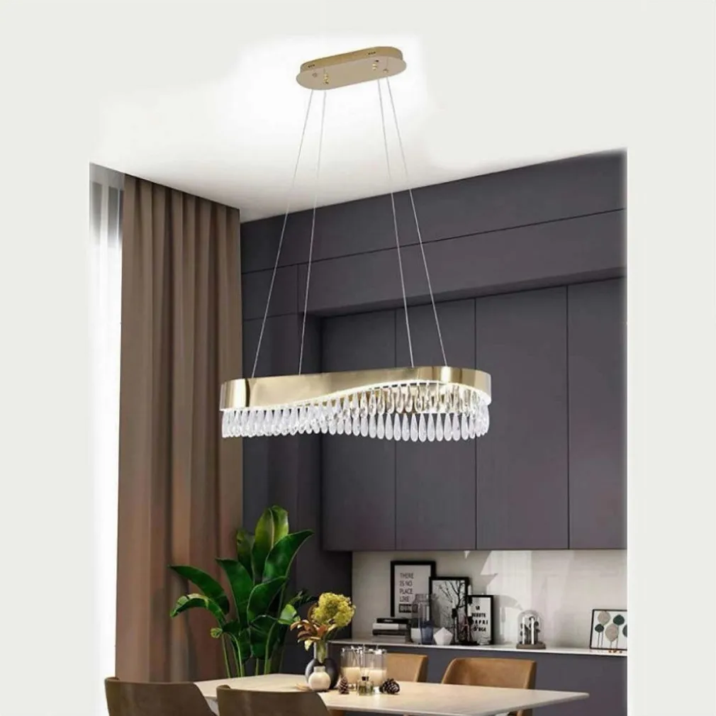 LAMPADARIO LED A SOSPENSIONE ORO 45W CON CRISTALLI CONTEMPORANEO LUCE FREDDA B77