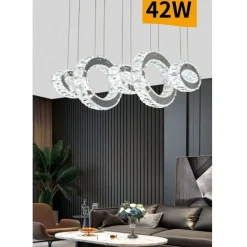 LAMPADARIO LED A SOSPENSIONE 42WATT 5 ANELLI CON CRISTALLI LUCE FREDDA 8000K B58