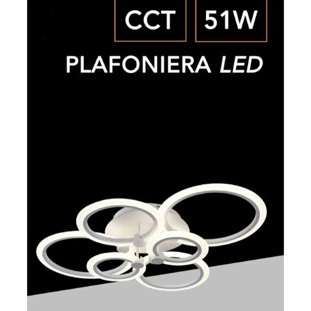 LAMPADARIO LED CCT 3 TONALITÀ 3000K-6500K PLAFONIERA 51W CON 6 CERCHI DESIGN MODERNO C08-3C
