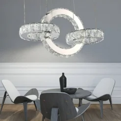 LAMPADARIO LED DESIGN MODERNO CERCHI DI CRISTALLO 25 WATT LUCE BIANCO FREDDO B34