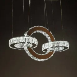 LAMPADARIO LED DESIGN MODERNO CERCHI DI CRISTALLO 25 WATT LUCE BIANCO FREDDO B34