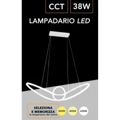 LAMPADARIO LED MODERNO FORMA FIOCCO 38 WATT TECNOLOGIA CCT 3 TEMPERATURE DI LUCE A07-3C