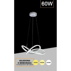 LAMPADARIO LED MODERNO INTRECCIATO 60W IP20 CROMATO CCT TRIPLA COLORAZIONE LUCE A50-A3C
