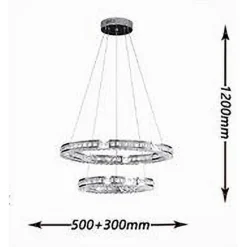 LAMPADARIO LED SOFFITTO 40 W SOSPESO 2 ANELLI IN CRISTALLO LUCE FREDDA 8000K B71