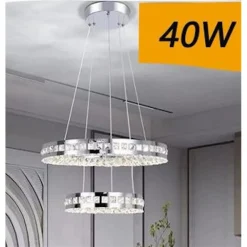 LAMPADARIO LED SOFFITTO 40 W SOSPESO 2 ANELLI IN CRISTALLO LUCE FREDDA 8000K B71