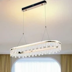 LAMPADARIO LED SOSPESO ORO 50 W OVALE CON CRISTALLI 3 COLORAZIONE LUCE LP-40-3C