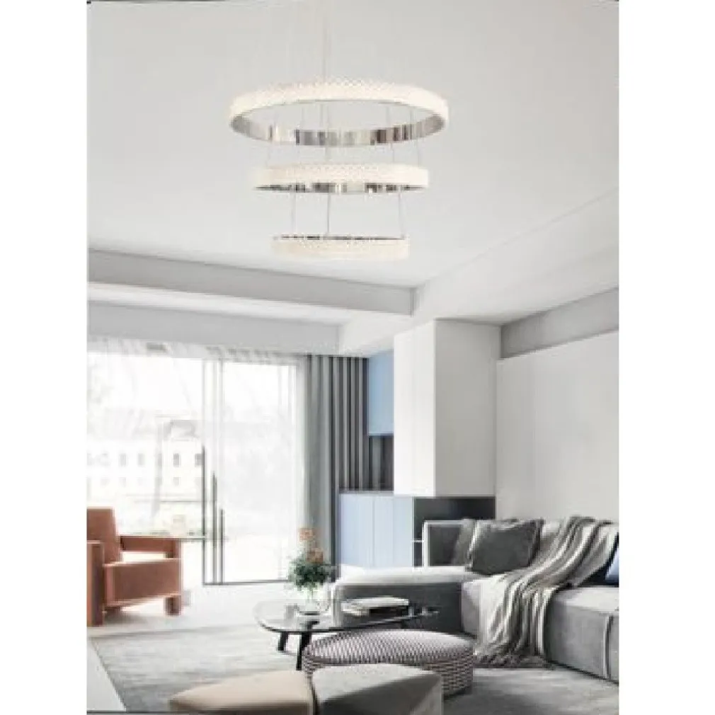 LAMPADARIO LED 62W DESIGN AD ANELLI EFFETTO CRISTALLO LUCE 4000K 6500K 3000K LP-26B