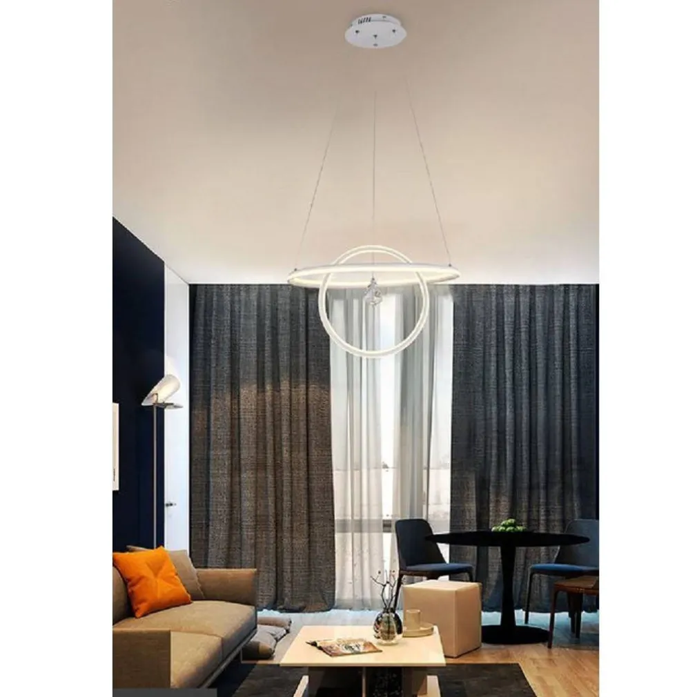 LAMPADARIO LED 70W LAMPADA 2 ANELLI CRISTALLO LUCE 6500K 3000K 4000K MODERNO A52