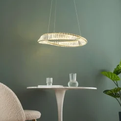 LAMPADARIO LED 45W SOSPESO DA SOFFITTO CURVE CON CRISTALLI LUCE FREDDA 8000K B76