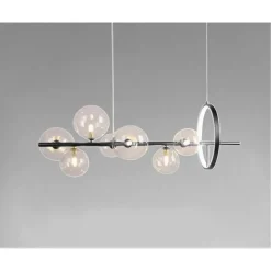 LAMPADARIO MODERNO A SOSPENSIONE NERO 7 SFERE G9 BOLLE IN VETRO CON CERCHIO 71676