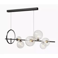 LAMPADARIO MODERNO A SOSPENSIONE NERO 7 SFERE G9 BOLLE IN VETRO CON CERCHIO 71676