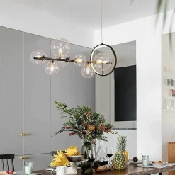 LAMPADARIO MODERNO A SOSPENSIONE NERO 7 SFERE G9 BOLLE IN VETRO CON CERCHIO 71676