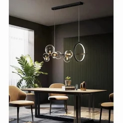 LAMPADARIO MODERNO A SOSPENSIONE NERO 7 SFERE G9 BOLLE IN VETRO CON CERCHIO 71676