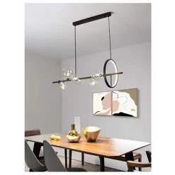 LAMPADARIO MODERNO A SOSPENSIONE NERO 7 SFERE G9 BOLLE IN VETRO CON CERCHIO 71676