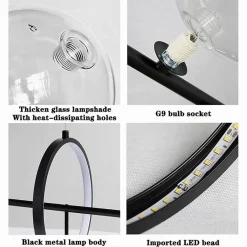LAMPADARIO MODERNO A SOSPENSIONE NERO 7 SFERE G9 BOLLE IN VETRO CON CERCHIO 71676