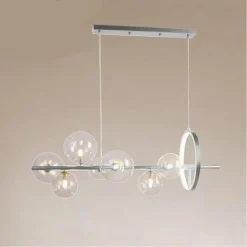 LAMPADARIO MODERNO A SOSPENSIONE ARGENTO 7 SFERE G9 BOLLE IN VETRO CON CERCHIO 71690