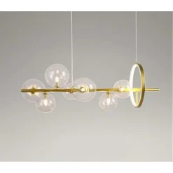 LAMPADARIO MODERNO A SOSPENSIONE ORO 7 SFERE G9 BOLLE IN VETRO CON CERCHIO 71683