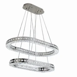 LAMPADARIO MODERNO A SOSPENSIONE LED LUCE FREDDA 40W 2 ANELLI OVALI CRISTALLI B49