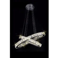 LAMPADARIO MODERNO A SOSPENSIONE LED LUCE FREDDA 40W 2 ANELLI OVALI CRISTALLI B49