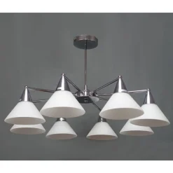 LAMPADARIO MODERNO LED A SOSPENSIONE A 8 BRACCI CON COPPE VETRO LAMPADA LUCE E14 00897
