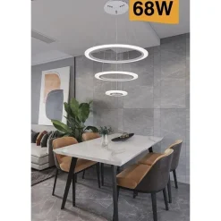 LAMPADARIO MODERNO LED A SOSPENSIONE 68W 3 CERCHI REGOLABILE DIMMERABILE A66-B3C