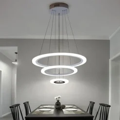LAMPADARIO MODERNO LED A SOSPENSIONE 68W 3 CERCHI REGOLABILE DIMMERABILE A66-B3C