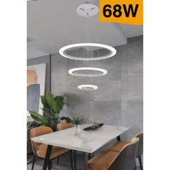 LAMPADARIO MODERNO LED A SOSPENSIONE 68W 3 CERCHI REGOLABILE DIMMERABILE A66-B3C
