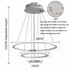 LAMPADARIO MODERNO LED A SOSPENSIONE 68W 3 CERCHI REGOLABILE DIMMERABILE A66-B3C