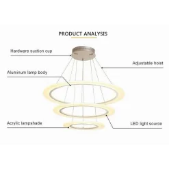 LAMPADARIO MODERNO LED A SOSPENSIONE 68W 3 CERCHI REGOLABILE DIMMERABILE A66-B3C