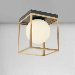 LAMPADARIO MODERNO NERO ORO A SOFFITTO PLAFONIERA QUADRATA E27 NORDICO CON SFERA 32682
