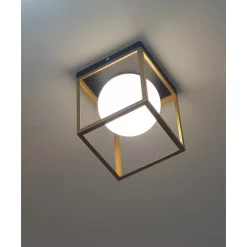 LAMPADARIO MODERNO NERO ORO A SOFFITTO PLAFONIERA QUADRATA E27 NORDICO CON SFERA 32682