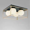 LAMPADARIO MODERNO NERO ORO A SOFFITTO PLAFONIERA QUADRATA E27 NORDICO 4 SFERE 32699