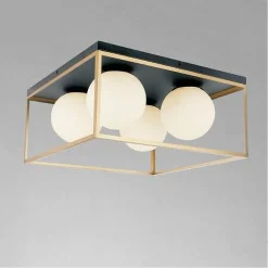 LAMPADARIO MODERNO NERO ORO A SOFFITTO PLAFONIERA QUADRATA E27 NORDICO 4 SFERE 32699