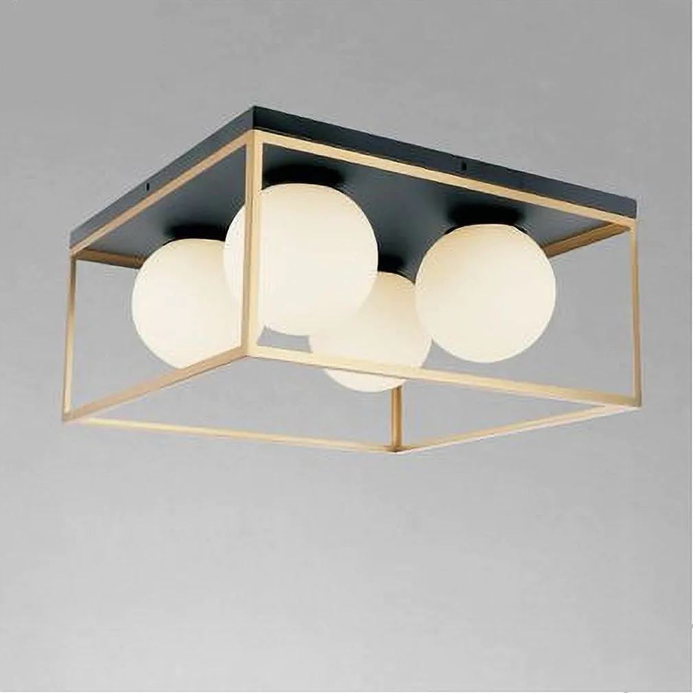 LAMPADARIO MODERNO NERO ORO A SOFFITTO PLAFONIERA QUADRATA E27 NORDICO 4 SFERE 32699