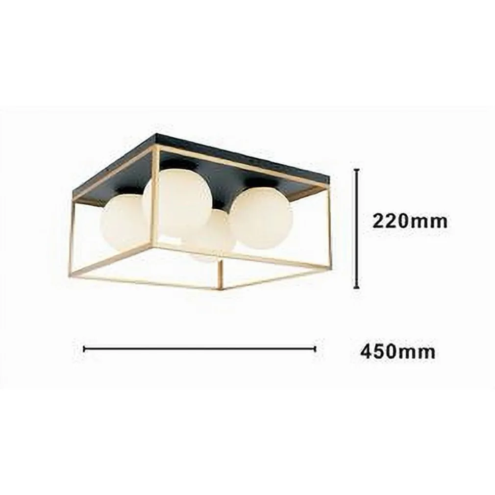 LAMPADARIO MODERNO NERO ORO A SOFFITTO PLAFONIERA QUADRATA E27 NORDICO 4 SFERE 32699