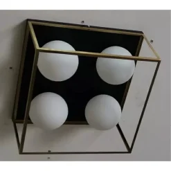 LAMPADARIO MODERNO NERO ORO A SOFFITTO PLAFONIERA QUADRATA E27 NORDICO 4 SFERE 32699