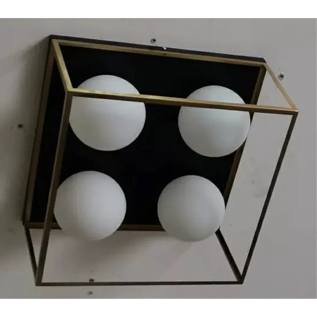 LAMPADARIO MODERNO NERO ORO A SOFFITTO PLAFONIERA QUADRATA E27 NORDICO 4 SFERE 32699