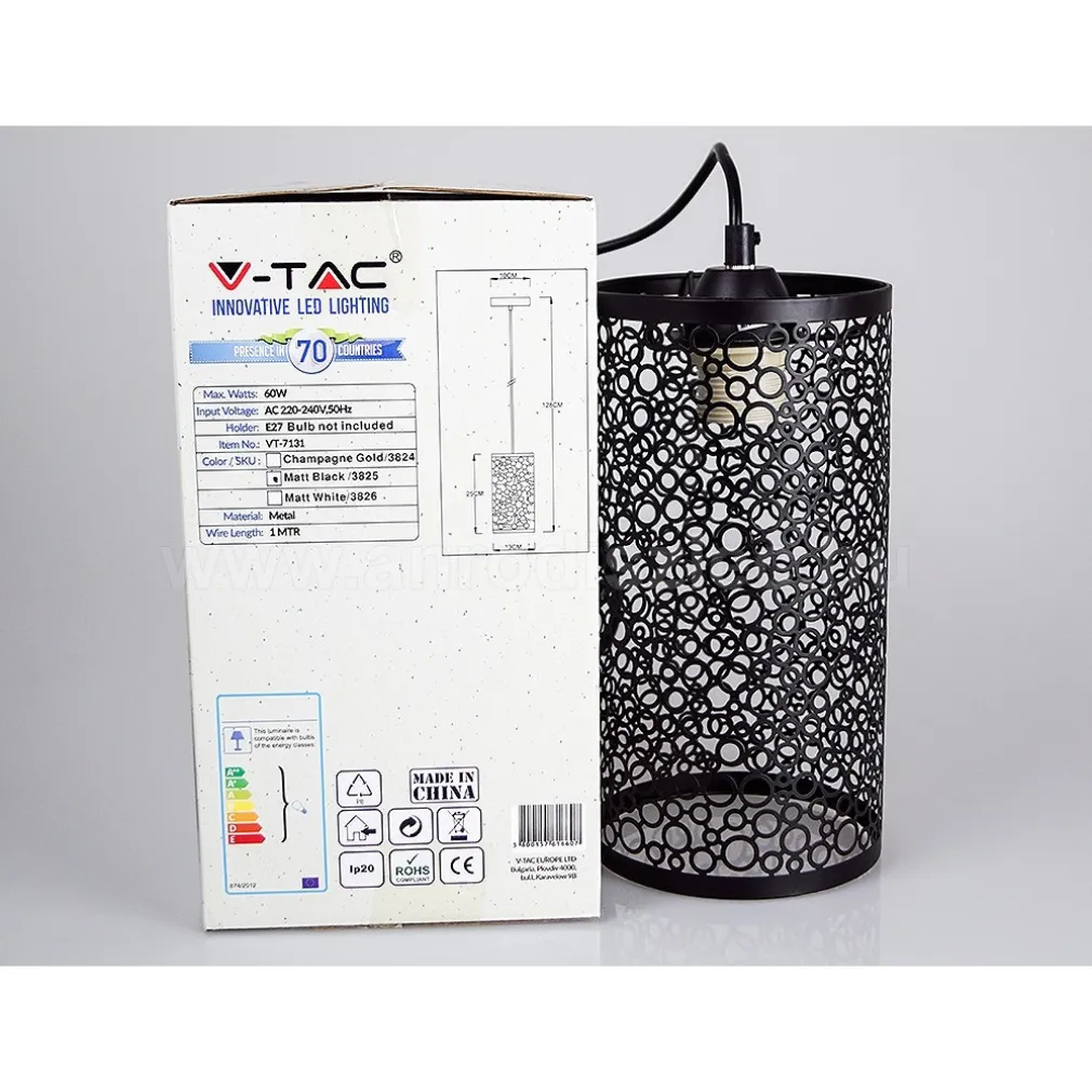 LAMPADARIO PENDENTE A SOSPENSIONE IN METALLO NERO MATTO STILE ELEGANTE VT-7131