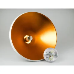 LAMPADARIO PENDENTE LAMPADA A SOSPENSIONE PARABOLA BIANCA BASE IN LEGNO VT-7535