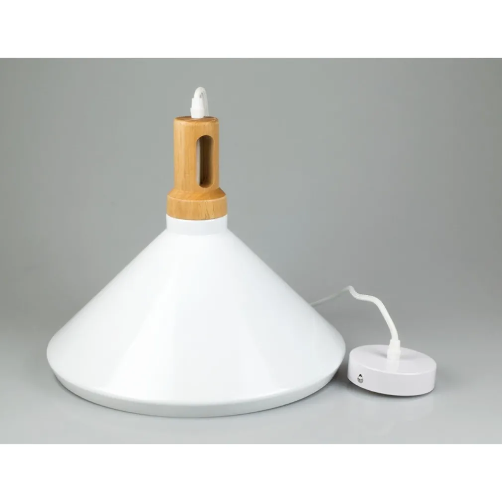 LAMPADARIO PENDENTE LAMPADA A SOSPENSIONE PARABOLA BIANCA BASE IN LEGNO VT-7535
