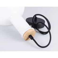 LAMPADARIO PENDENTE LAMPADA A SOSPENSIONE IN LEGNO E VETRO BIANCO CHIARO ROTONDO