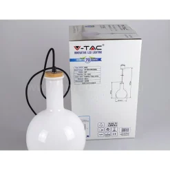 LAMPADARIO PENDENTE LAMPADA A SOSPENSIONE IN LEGNO E VETRO BIANCO CHIARO ROTONDO