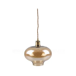 LAMPADARIO PENDENTE LAMPADA A SOSPENSIONE VINTAGE IN VETRO COLORE AMBRA VT-7290