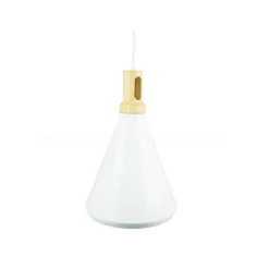 LAMPADARIO PENDENTE LAMPADA A SOSPENSIONE PARABOLA BIANCA BASE IN LEGNO VT-7525