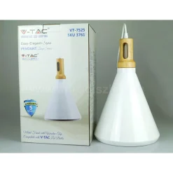 LAMPADARIO PENDENTE LAMPADA A SOSPENSIONE PARABOLA BIANCA BASE IN LEGNO VT-7525